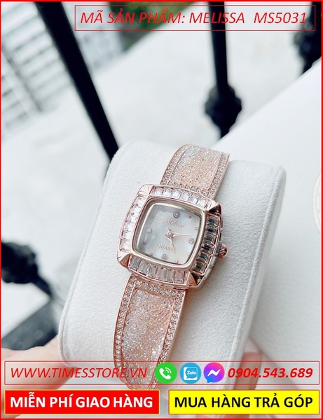 Đồng hồ Nữ Melissa Mặt Vuông Lắc Tay Đá Swarovski Rose Gold