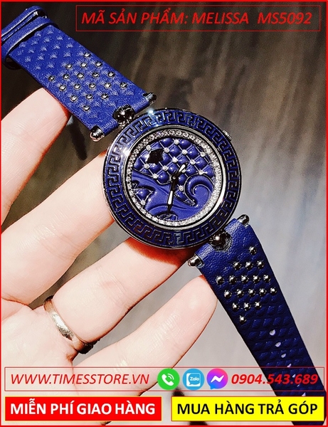 Đồng hồ Nữ Melissa Tựa Versace Mặt Tròn Dây Da Xanh Dương