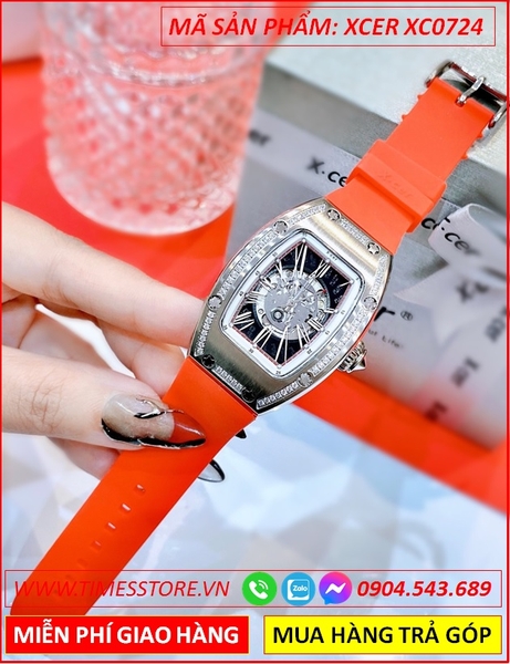Đồng Hồ Nữ Xcer Automatic Skeleton Lộ Cơ Dây Cao Su Đỏ