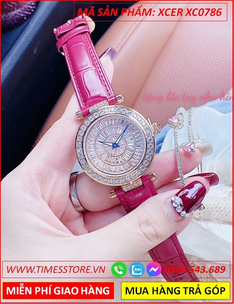 Đồng Hồ Nữ Xcer Mặt Full Pha Lê Swarovski Rose Gold Dây Da Hồng