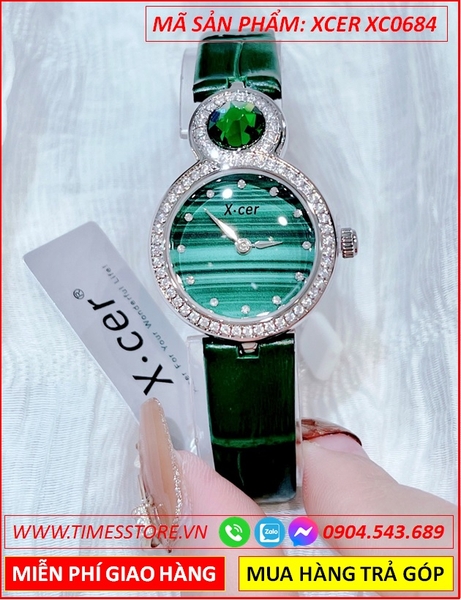 Đồng Hồ Nữ Xcer Tựa Cartier Đính Đá Swarovski Dây Da Xanh