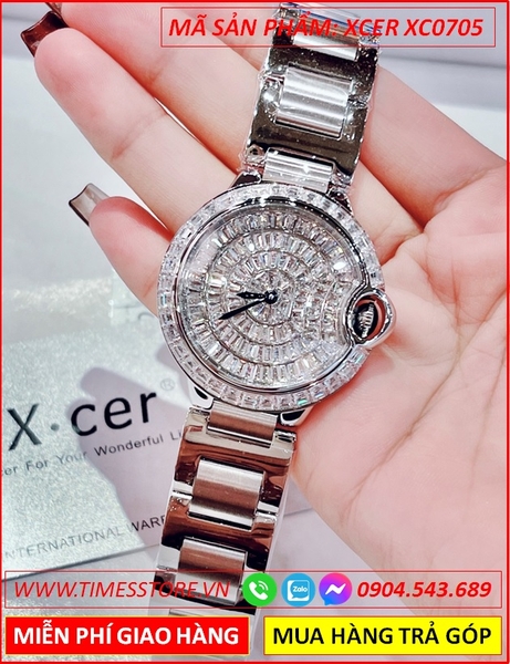 Đồng Hồ Nữ Xcer Tựa Cartier Mặt Full Đá Dây Kim Loại (36mm)