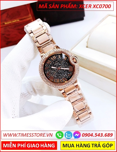 Đồng Hồ Nữ Xcer Tựa Cartier Mặt Full Pha Lê Dây Kim Loại