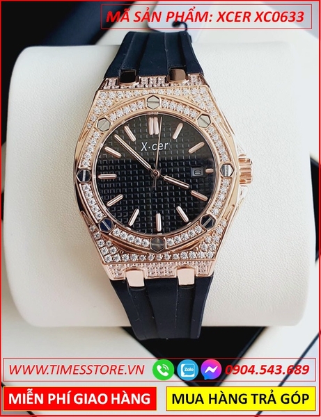 Đồng Hồ Nữ Xcer Tựa Hublot Đính Đá Rose Gold Dây Cao Su Đen