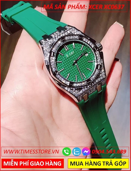 Đồng Hồ Nữ Xcer Tựa Hublot Đính Đá Sawrovski Dây Cao Su Xanh