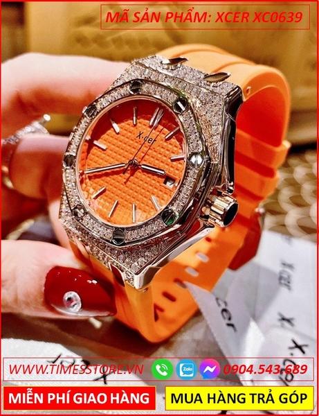 Đồng Hồ Nữ Xcer Tựa Hublot Đính Đá Swarovski Dây Silicone Cam (36mm)