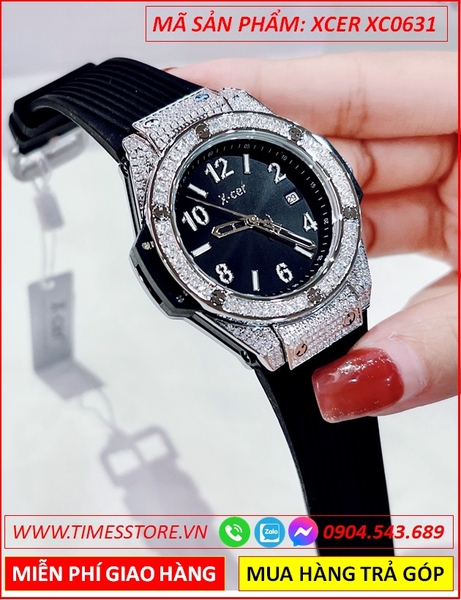 Đồng Hồ Nữ Xcer Tựa Hublot Đính Đá Swarovski Dây Silicone Đen