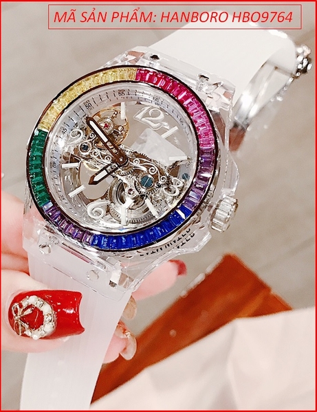 Đồng Hồ Nữ Hanboro Unisex Automatic Mặt Lộ Cơ Đá Nhiều Màu