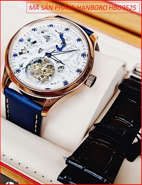 Set Đồng hồ Hanboro Nam Automatic Bát Mã Truy Phong Dây Da