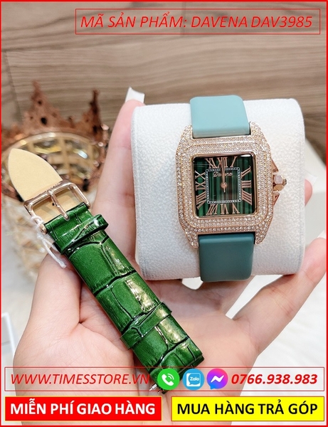 Set Đồng hồ Nữ Davena Mặt Vuông Swarovski Rose Gold Silicone