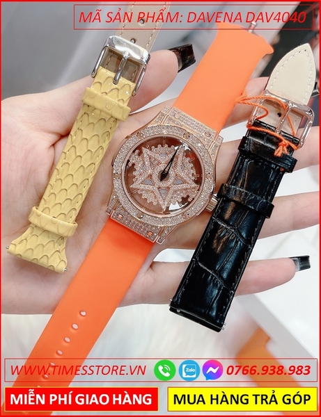 Set Đồng Hồ Nữ Davena Ngôi Sao Mặt Xoay Rose Gold Dây Silicone (38mm)