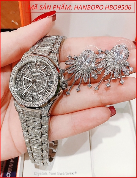 Set Đồng hồ Hanboro Nữ Full Đá Swarovaski Giống Patek Philippe