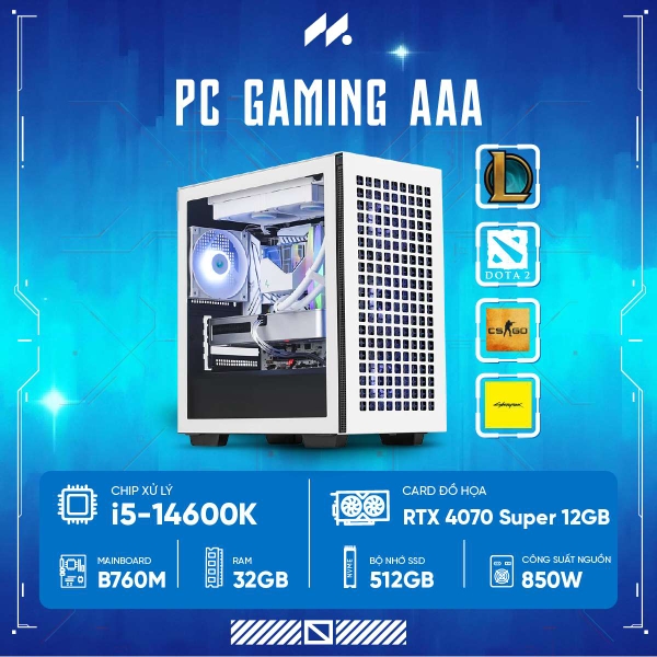 PC GAMING-AAA i5K-4070S (i5-14600K, RTX 4070 SUPER 12GB, Ram 32GB, SSD 512GB, 850W)