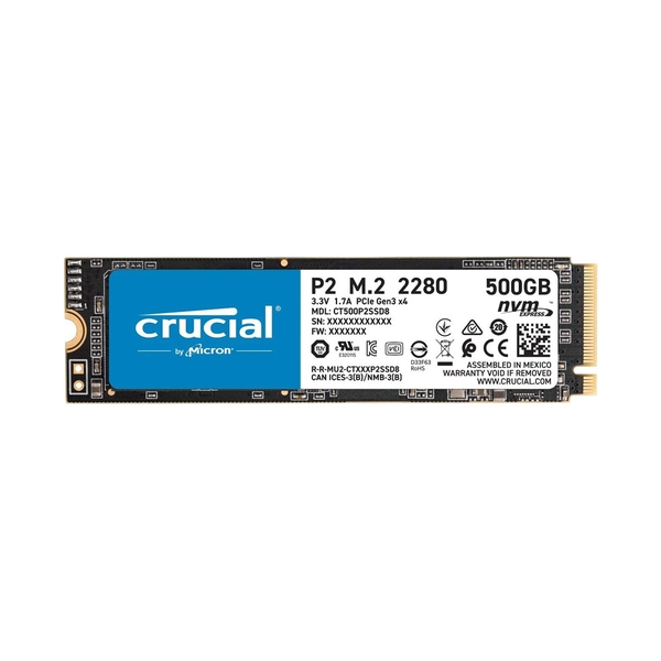 SSD Crucial P2 500GB NVMe 3D-NAND M.2 PCIe Gen3 x4 CT500P2SSD8