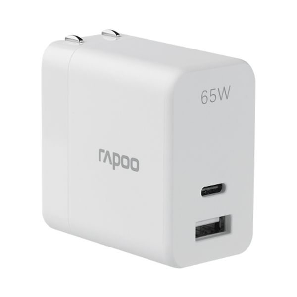 Củ sạc Rapoo PA65 65W 2 cổng (USB-C + USB-A) màu trắng PA65-White