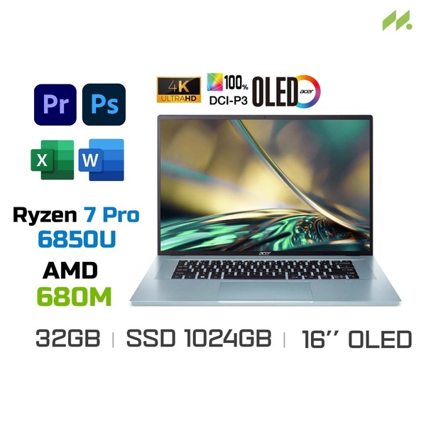 Laptop Acer Swift Edge SFA16-41-R9WB NX.KD7SV.001 (Ryzen 7 Pro 6850U, Radeon 680M graphics, Ram 32GB DDR5, 1024GB SSD, 16'' OLED 4K)