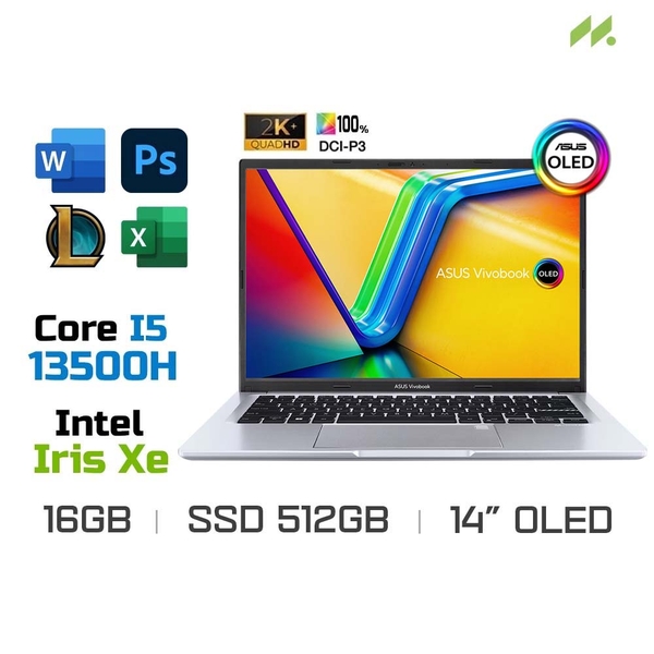 Laptop Asus Vivobook 14 OLED A1405VA-KM095W (i5-13500H, Iris Xe Graphics, Ram 16GB DDR4, SSD 512GB, 14 Inch OLED 2.8K 90Hz)