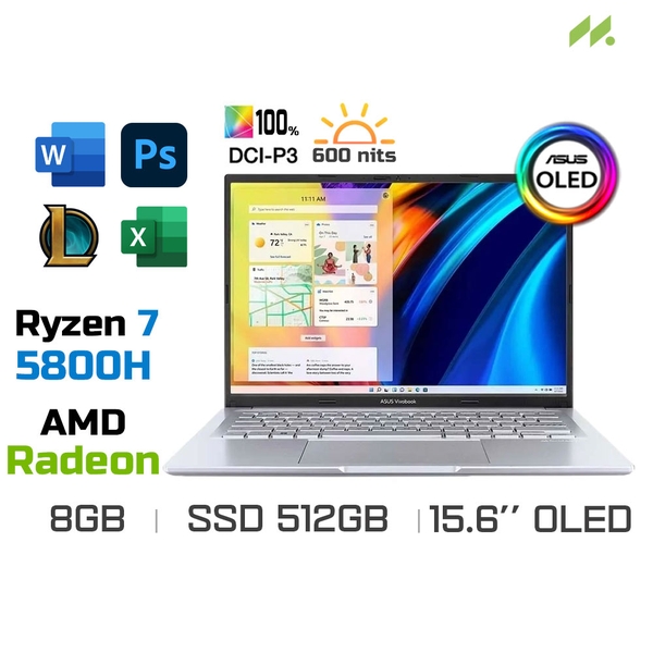 Laptop Asus Vivobook 15X OLED M1503QA-L1044W (Ryzen 7 5800H/HS, Radeon Graphics, Ram 8GB DDR4, SSD 512GB, 15.6 Inch OLED FHD)