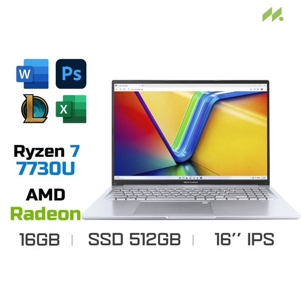 Laptop Asus Vivobook 16 M1605YA-MB303W (Ryzen 7 7730U, Radeon Graphics, Ram 16GB DDR4, SSD 512GB, 16 Inch IPS WUXGA)