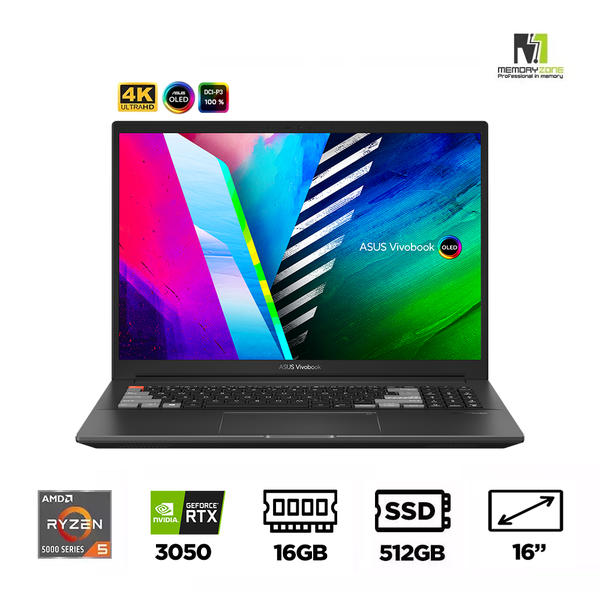 Laptop Asus Vivobook Pro 16X OLED M7600QC-L2077W (Ryzen 5 5600H, RTX 3050 4GB, Ram 16GB DDR4, SSD 512GB, 16 Inch OLED 4K)