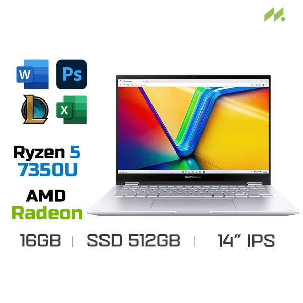 Laptop Asus Vivobook S 14 Flip TN3402YA-LZ026W (Ryzen 5 7530U, Radeon Graphics, Ram 16GB DDR4, SSD 512GB, 14 Inch FHD TouchScreen)
