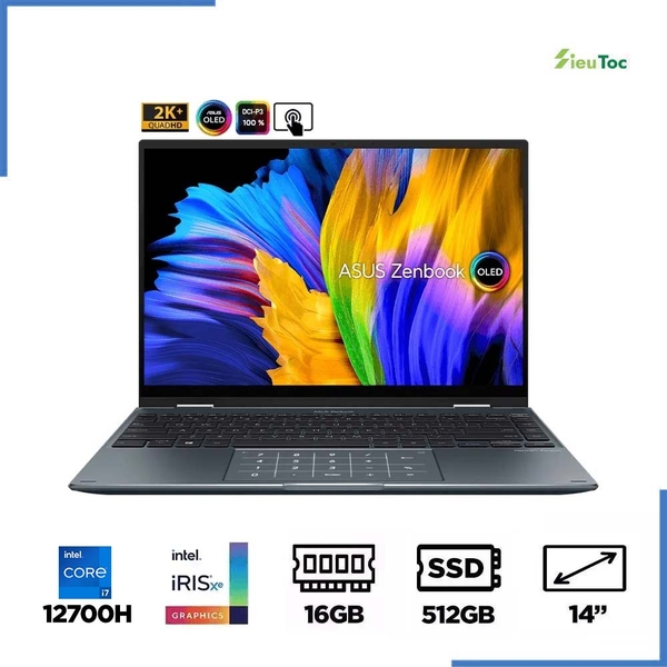 Laptop Asus Zenbook 14 Flip OLED UP5401ZA-KN101W (i7-12700H, Iris Xe Graphics, Ram 16GB DDR5, SSD 512GB, 14 Inch OLED 2.8K TouchScreen, Bút cảm ứng)