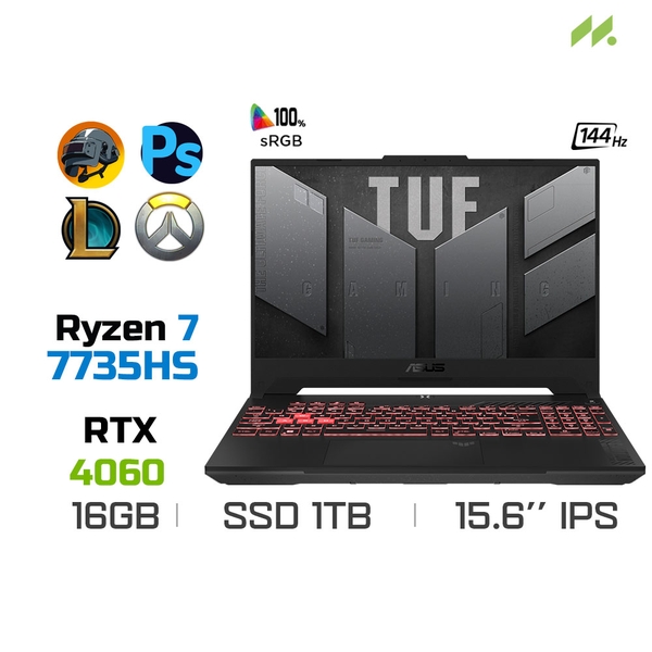 Laptop Gaming Asus TUF Gaming A15 2023 FA507NV-LP061W (Ryzen 7 7735HS, RTX 4060 8GB, Ram 16GB DDR5, SSD 1TB, 15.6 Inch IPS 144Hz FHD)