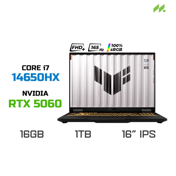 Laptop Gaming ASUS TUF Gaming F16 FX608JMR-RV048W (i7-14650HX, RTX 5060 8GB, RAM 16GB DDR5, SSD 1TB, 16 Inch IPS FHD+ 165Hz 100% sRGB, Win 11)