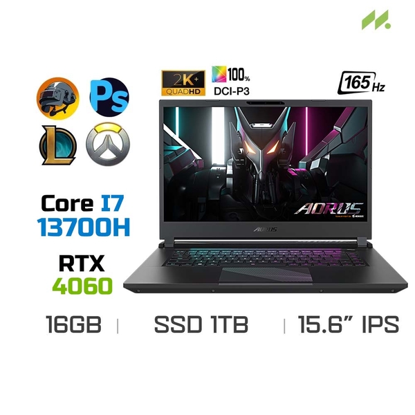 Laptop Gaming Gigabyte AORUS 15 BKF-73VN754SH (i7-13700H, RTX 4060 8GB, Ram 16GB DDR5, SSD 1TB, 15.6 Inch IPS 165Hz QHD)