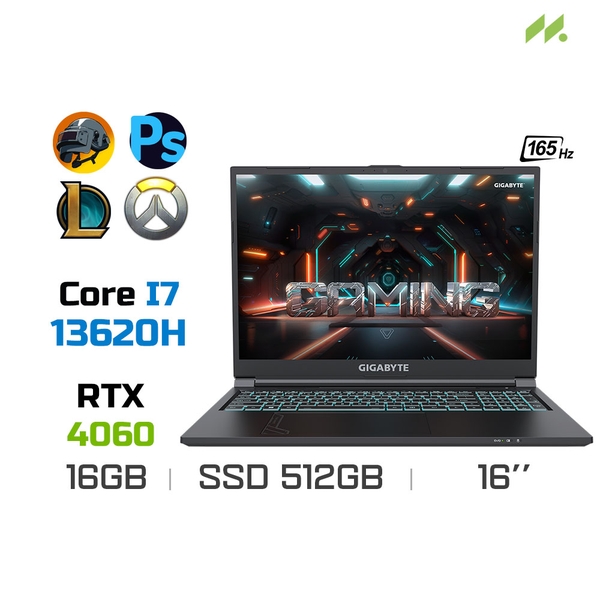 Laptop Gaming Gigabyte G6 KF-H3VN853SH (i7-13620H, RTX 4060 8GB, Ram 16GB DDR5, SSD 512GB, 16 Inch 165Hz FHD+)