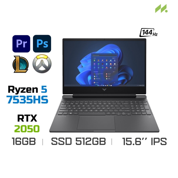 Laptop Gaming HP VICTUS 15-fb1022AX 94F19PA (Ryzen 5 7535HS, RTX 2050 4GB, Ram 16GB DDR5, SSD 512GB, 15.6 Inch IPS 144Hz FHD)