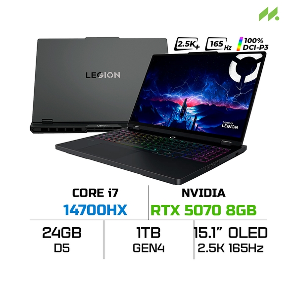 Laptop Gaming Lenovo Legion 5 15IRX10 83LY004GVN (i7-14700HX, RTX 5070 8GB, RAM 24GB DDR5, SSD 1TB, 15.1 Inch OLED WQXGA 165Hz 100% DCI-P3, Win 11)