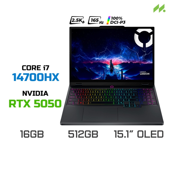 Laptop Gaming Lenovo Legion 5 15IRX10 83LY00A7VN (i7-14700HX, RTX 5050 8GB, RAM 16GB DDR5, SSD 512GB, 15.1 Inch OLED WQXGA 165Hz 100% DCI-P3, Win 11)