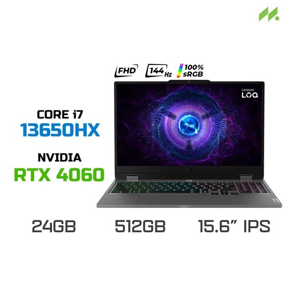 Laptop Lenovo LOQ 15IRX9 83DV00UFVN (i7-13650HX, RTX 4060 8GB, RAM 24GB DDR5, SSD 512GB, 15.6 Inch FHD IPS 144Hz 100% sRGB, Win 11)