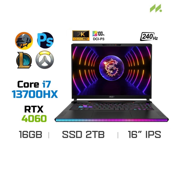 Laptop Gaming MSI Raider GE68 HX 13VF-050VN (i7-13700HX, RTX 4060 8GB, Ram 16GB DDR5, SSD 2TB, 16 Inch IPS 240Hz QHD)