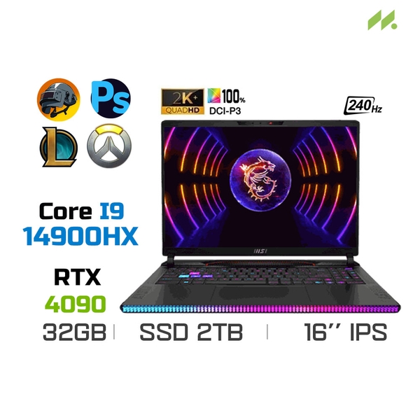 Laptop Gaming MSI Raider GE68 HX 14VIG-496VN (i9-14900HX, RTX 4090 16GB, Ram 32GB DDR5, SSD 2TB, 16 Inch IPS 240Hz QHD+)