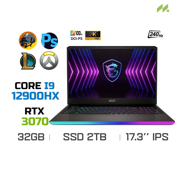 Laptop Gaming MSI Raider GE77 HX 12UGS-230VN (i9-12900HX, RTX 3070 Ti 8GB, Ram 32GB DDR5, SSD 2TB, 17.3 Inch IPS 240Hz QHD)