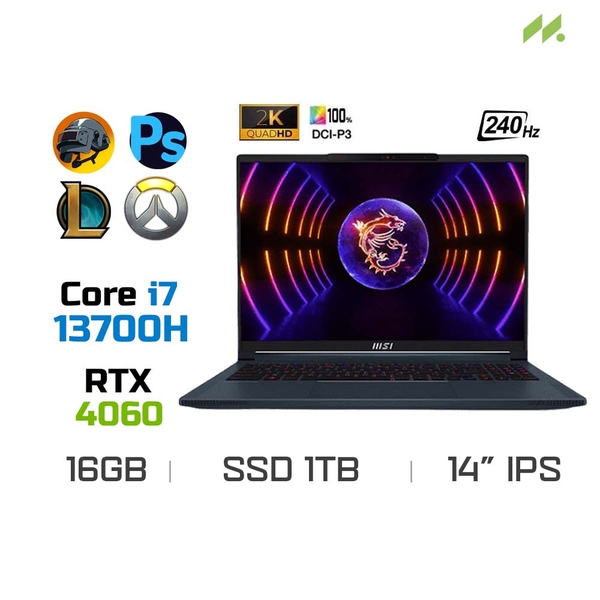 Laptop Gaming MSI Stealth 14 Studio A13VF-051VN (i7-13700H, RTX 4060 8GB, Ram 16GB DDR5, SSD 1TB, 14 Inch IPS 240Hz QHD)
