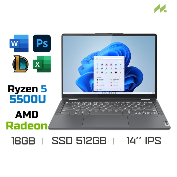 Laptop Lenovo IdeaPad Flex 5 14ALC7 82R900EDVN (Ryzen 5 5500U, Radeon Graphics, Ram 16GB LPDDR4x, SSD 512GB, 14 Inch IPS WUXGA, Touchscreen, Bút cảm ứng)