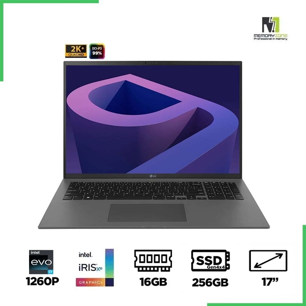 Laptop LG Gram 17ZD90Q-G.AX73A5 (i7-1260P EVO, Iris Xe Graphics, Ram 16GB DDR5, SSD 256GB, 17 Inch QHD)