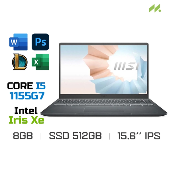 Laptop MSI Modern 15 A11MU-1022VN (i5-1155G7, Iris Xe Graphics, Ram 8GB DDR4, SSD 512GB, 15.6 Inch IPS FHD)