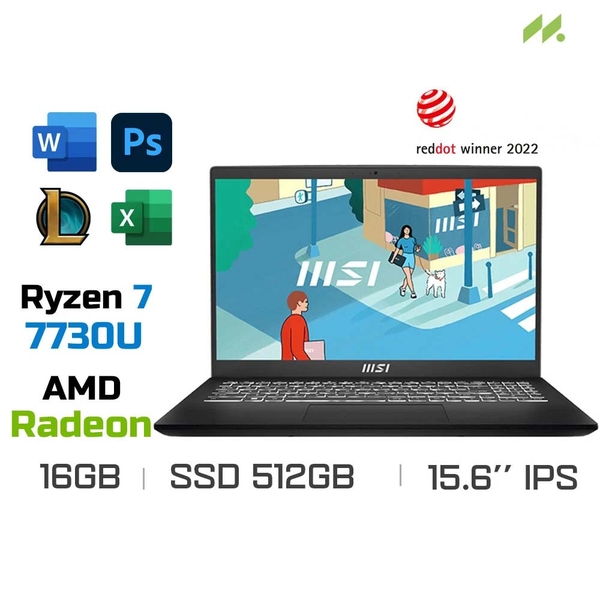 Laptop MSI Modern 15 B7M-238VN (Ryzen 7 7730U, Radeon Graphics, Ram 16GB DDR4, SSD 512GB, 15.6 Inch IPS FHD)