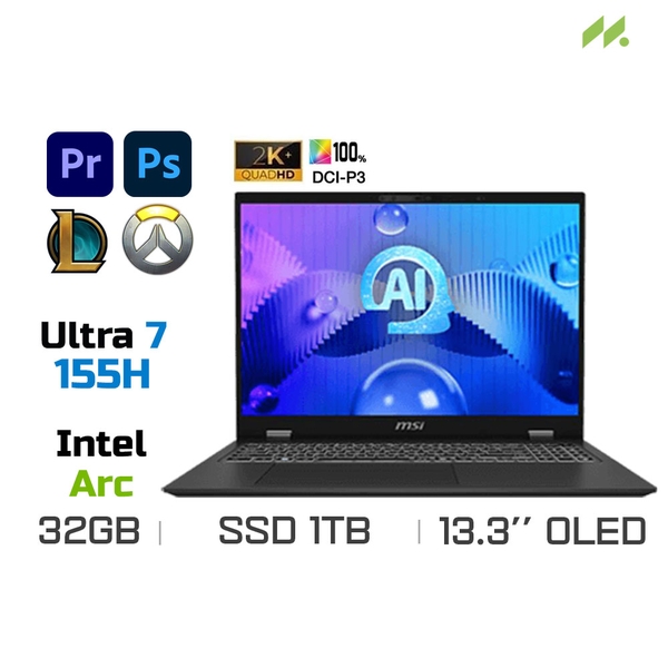 Laptop Prestige 13 AI Evo A1MG-062VN (Ultra 7 155H, Arc Graphics, Ram 32GB LPDDR5X, SSD 1TB, 13.3 Inch OLED 2.8K)
