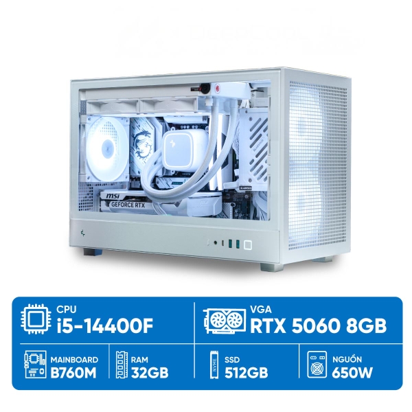 PC M5 WHITE i5-5060 (i5-14400F, RTX 5060 OC 8G, Ram 32GB, SSD 500GB, 650W)