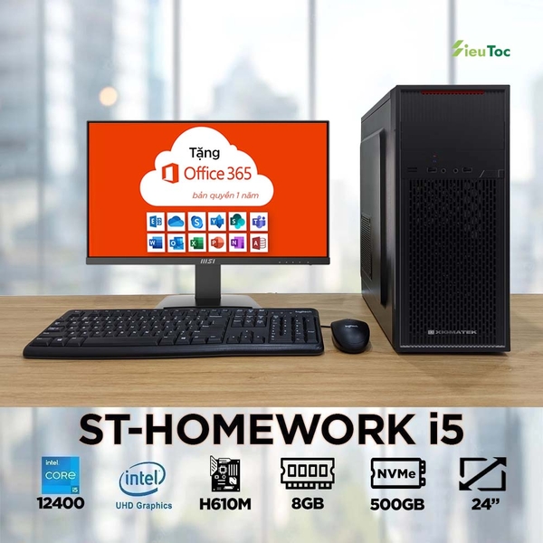 PC ST-HOMEWORK i5 (i5-12400, UHD 730 Graphics, Ram 8GB, SSD 500GB, 550W, LCD 24 Inch)