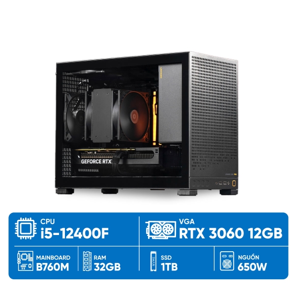 PC M5 MINI i5-3060 (i5-12400F, RTX 3060 12GB, RAM DDR4 32GB, SSD 1TB, 650W, WIN11)