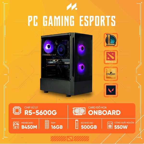 PC Gaming Esports R5 (Ryzen 5 5600G, Radeon Graphics, Ram 16GB, SSD 500GB, 550W)