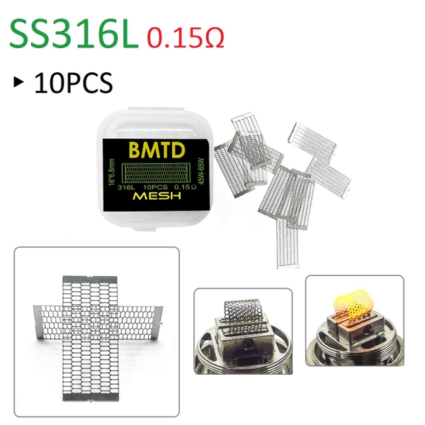 Bộ 10 Coil Lưới MESH SS316L BMTD (0.15ohm) _  Dây dẫn nhiệt DIY, build coil, trở