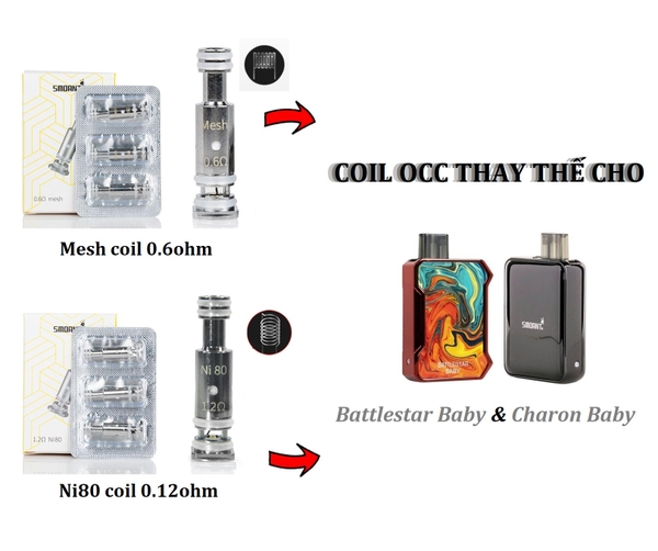 Đầu OCC Pod - Mesh Coil 0.6Ω/ Ni80 Coil 1.2Ω Thay Thế Cho Smoant Veer/ Battlestar Baby/ Charon Baby