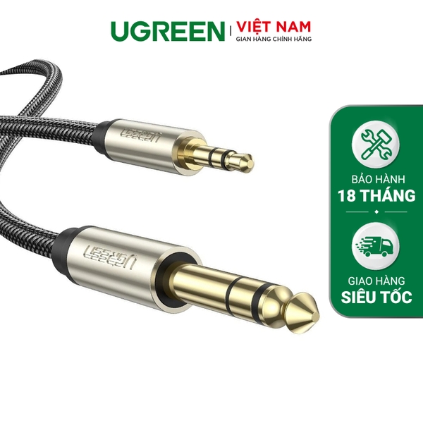 Cáp âm thanh 3.5mm ra 6.35mm UGREEN AV127 - Truyền tải âm thanh Hifi chất lượng cao - Đầu nối mạ vàng, vỏ bện chống rối - Hàng phân phối chính hãng - Bảo hành 18 tháng 1 đổi 1